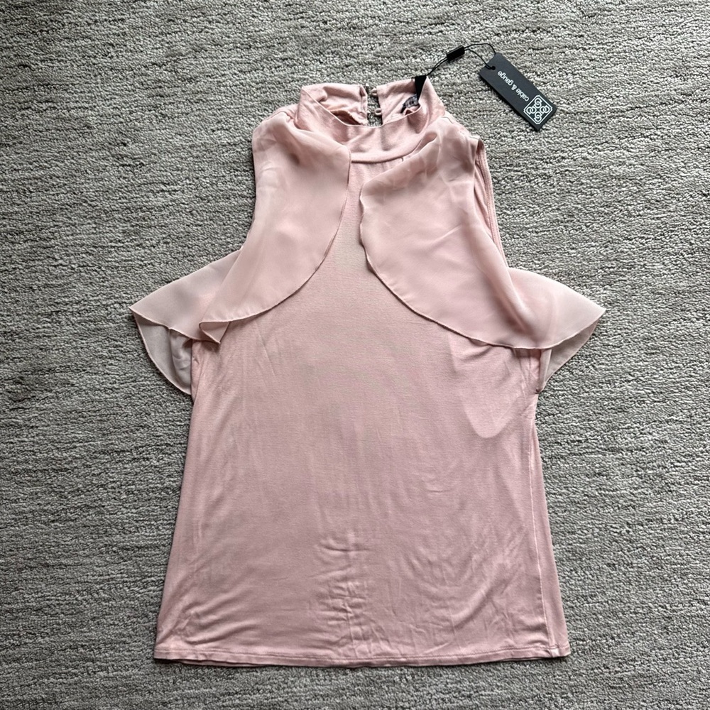 Cable & Gauge Romntic Ruffle Sleeve Blush Pink Top – Size PS (Petite Small)